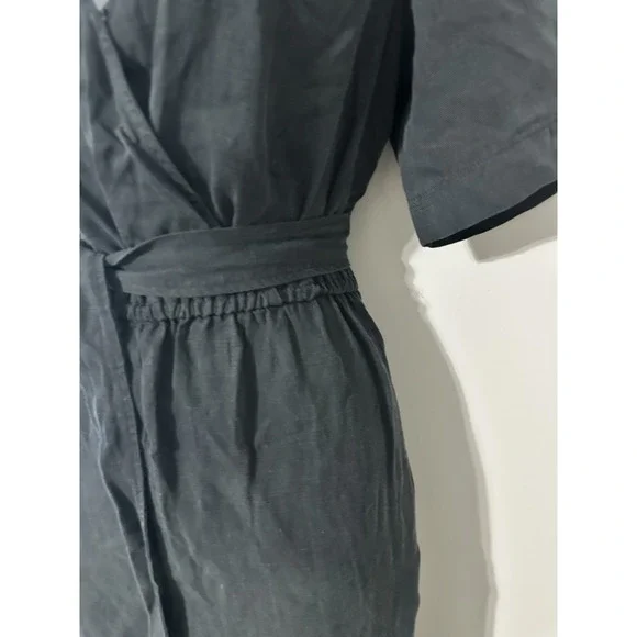 VETTA Capsule Black Wrap Jumpsuit Short Sleeve Wide Leg Tencel Linen Size M EUC - Picture 3 of 8